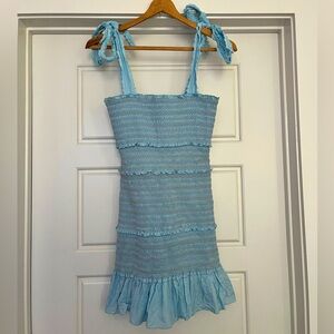 Chelsea and Violet Smocked White and Blue 100% Cotton Dress